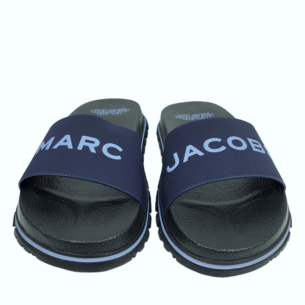 NEW Marc Jacobs Slides The Slide Sandals Logo Slip On Shoes Womens 8 / 38 Navy - Picture 2 of 9